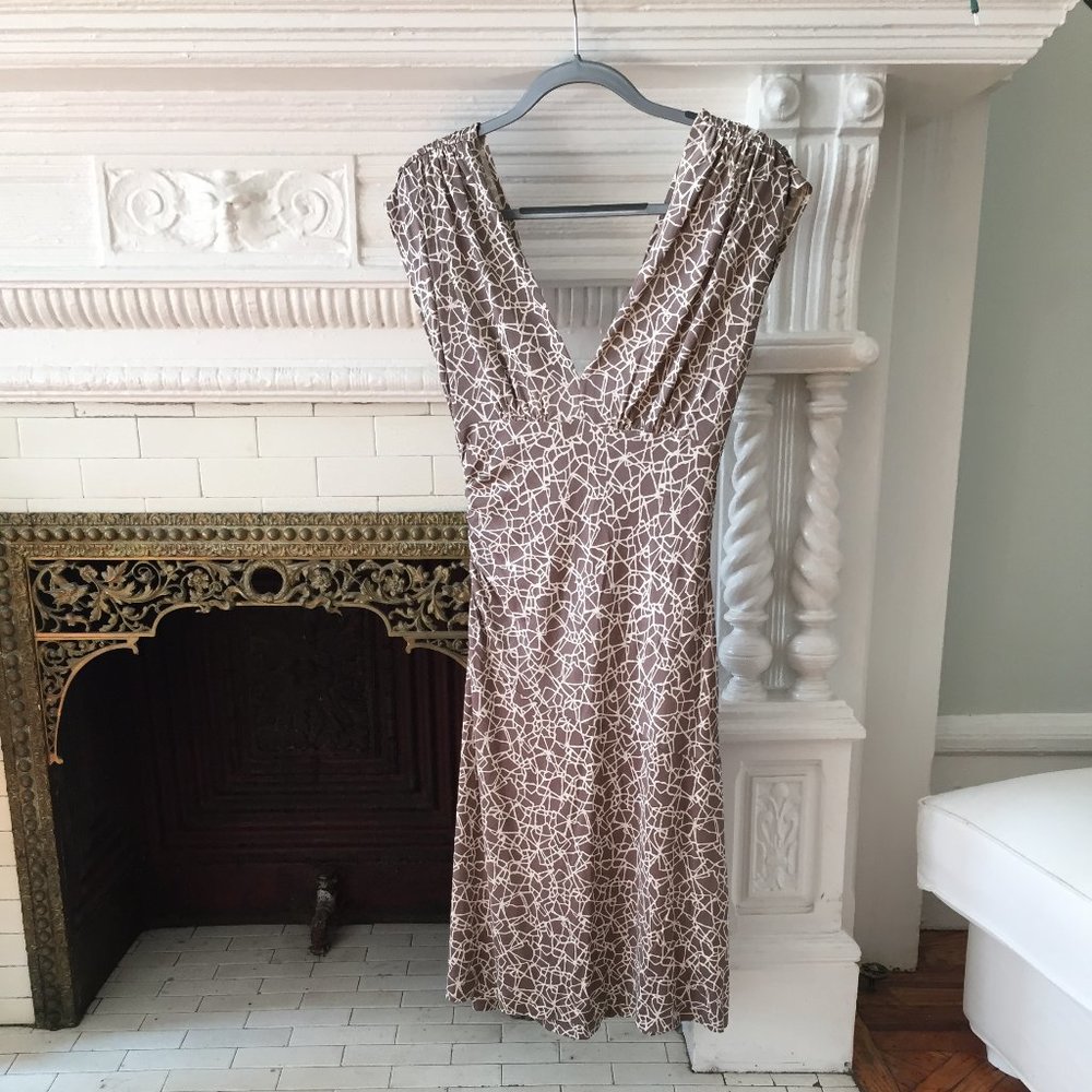 Diane Von Furstenberg Brown and White Midi Dress